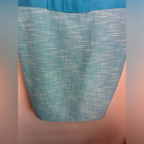 NWT Talbots Blue and White Tweed Structured Ribbon Bow Waist Shift Dress 14P - Picture 6 of 11